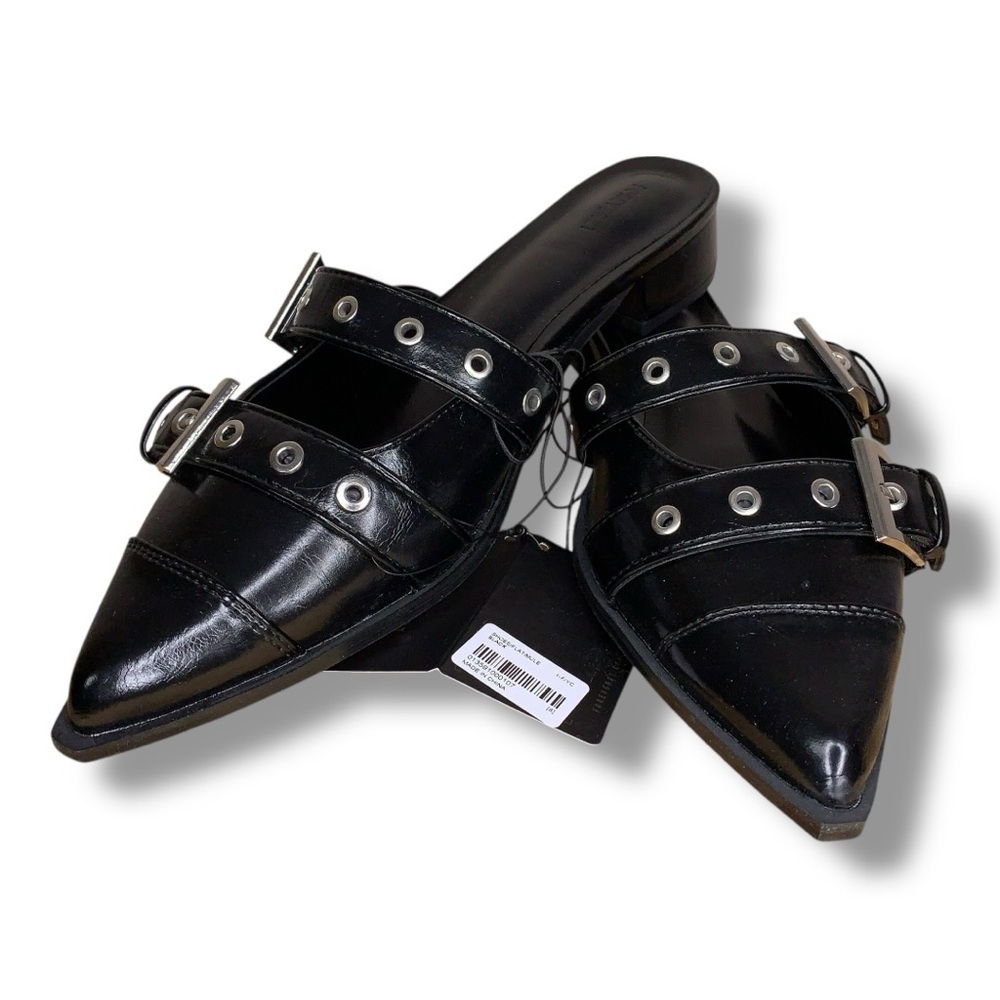 NEW Size 8 Forever 21 Black Patent Faux Leather Silver Buckle Goth Vegan 1.5”